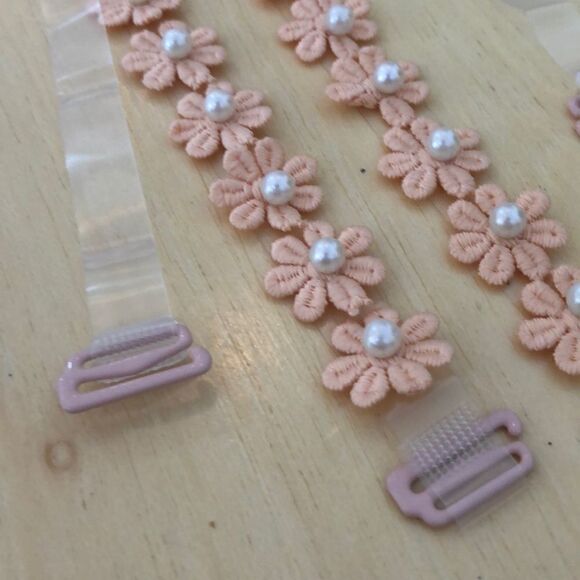 Peach flower pearl decorative bra straps. - Picture 5 of 5